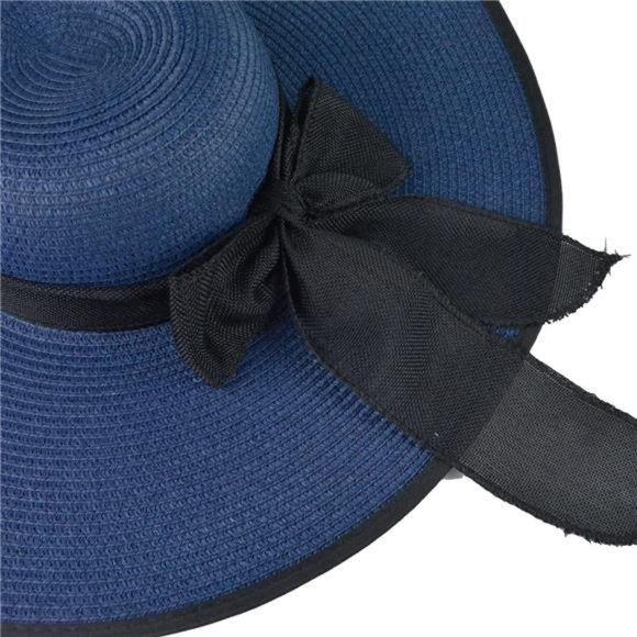 Womens Big Bowknot Straw Hat Floppy Foldable Roll up Beach Cap Sun Hat UPF 50+ main image 6